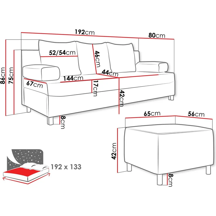 Schlafsofa Dover Cord (Sofa mit Polsterhocker, Farbe: Poso 03) – Bild 6