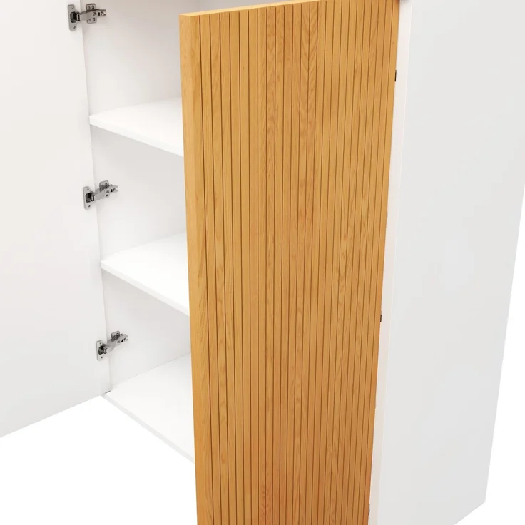Aktenschrank 80x40x110 cm aus MDF – Weiß und Eichenholzoptik, mit Lamellenfront und Soft-Close – Bild 10