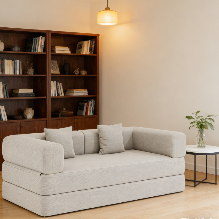 DESVIAE Schlafsofa 3-Sitzer klappbar aus Cord in Offwhite, 200 x 100 x 70 cm – Bild 5