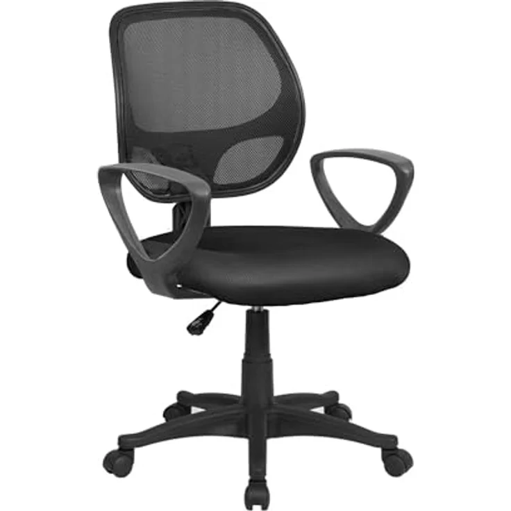 Dmora - Stuhl mit Rädern Geraldton, Mesh-Arbeitsstuhl mit Armlehnen, ergonomischer Bürositz, 56x57h88/100 cm, Schwarz – Bild 4