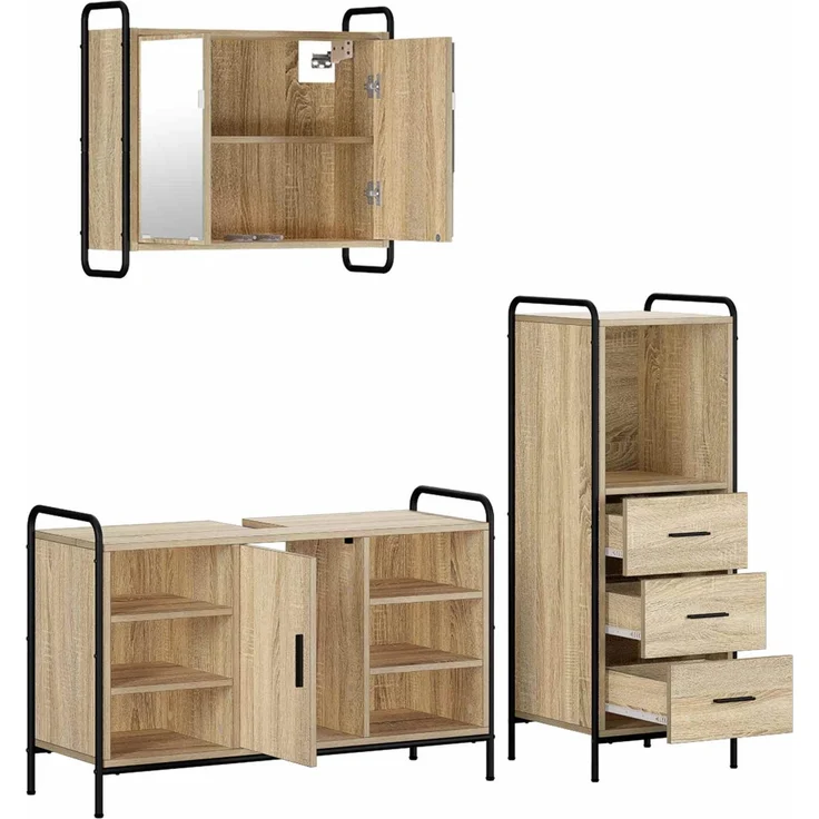 vidaXL Badezimmerschrank-Set 3 stk. Sonoma-Eiche 40 x 36 x 109,5 cm 3444538 – Bild 6