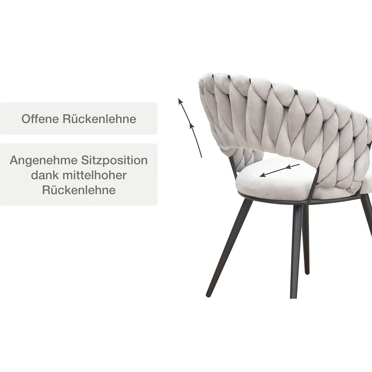 LC Home Esszimmerstuhl »Nancy« Flechtoptik Samt Armlehnstuhl Designerstuhl (Einzelstuhlset, 2 St), Gestell aus Metall – Bild 7