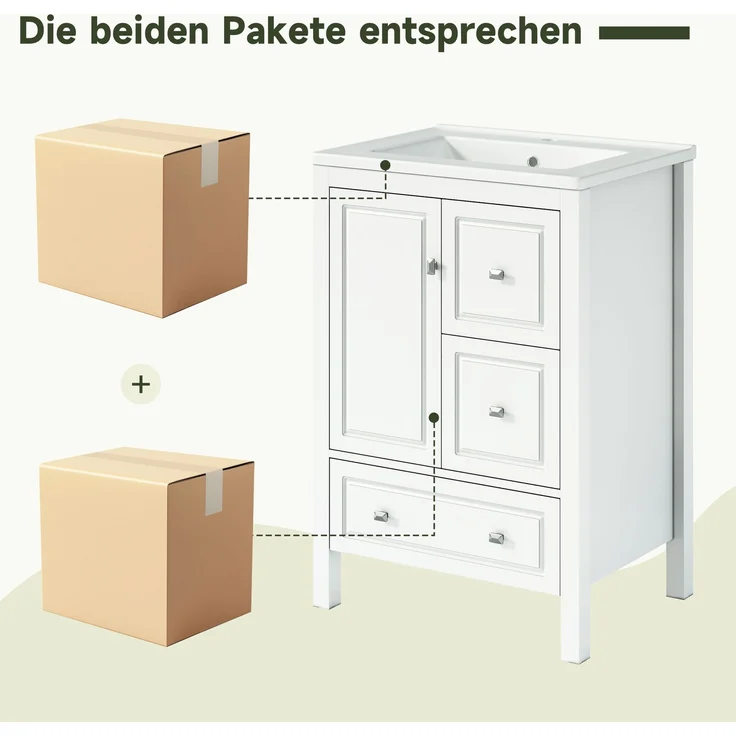 Freistehender Badwaschtisch B 62 x T 47 x H 90 cm aus MDF mit Keramikbecken, weiß – Bild 6