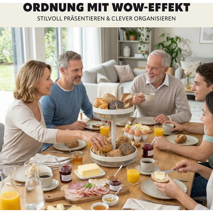 eluno 2-stöckige runde Obstetagere / Brotkorb, Metall, beige, Ø 20 cm und 25 cm – Bild 5
