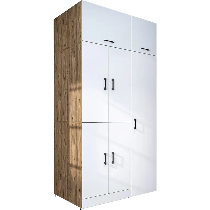 Roomart Waschmaschinenschrank - DORA-I- 115 cm breit - Wasch- & Trocknerschrank mit Türen & Ausziehbrett, Waschmaschinen-Überbau für Waschküche & Hauswirtschaftsraum • Weiß-Eiche – Bild 8
