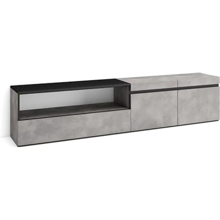 Skraut Home | TV-Schrank, Lowboard | für Wohnzimmer und Esszimmer | 200x45x35cm | Für TV-Geräte bis zu 80" | Fernsehtisch | Moderner Stil | Zement