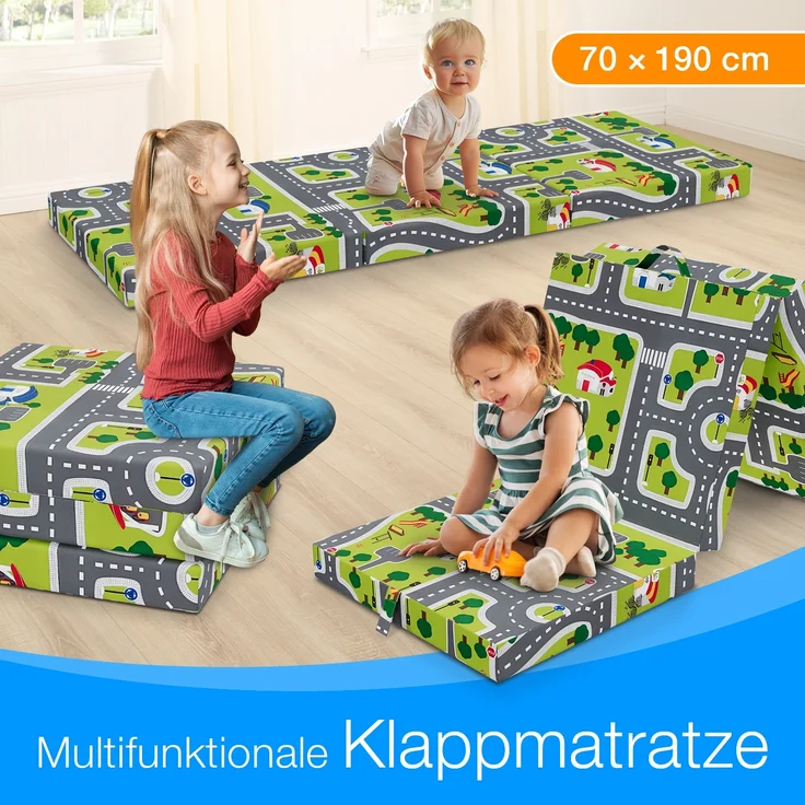 Klappmatratze 70x190 cm, Bestschlaf, 9 cm hoch, verschied. Motive, inkl. Griff & Halteband – Bild 2