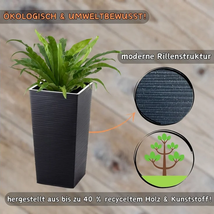 Engelland Pflanzkübel Blumentopf aus recyceltem Kunststoff & Holz (WPC), Rillenoptik (UV-beständig, wetterfest), Blumenkübel für Garten, Balkon, Terrasse, Innen- und Außenbereich – Bild 3