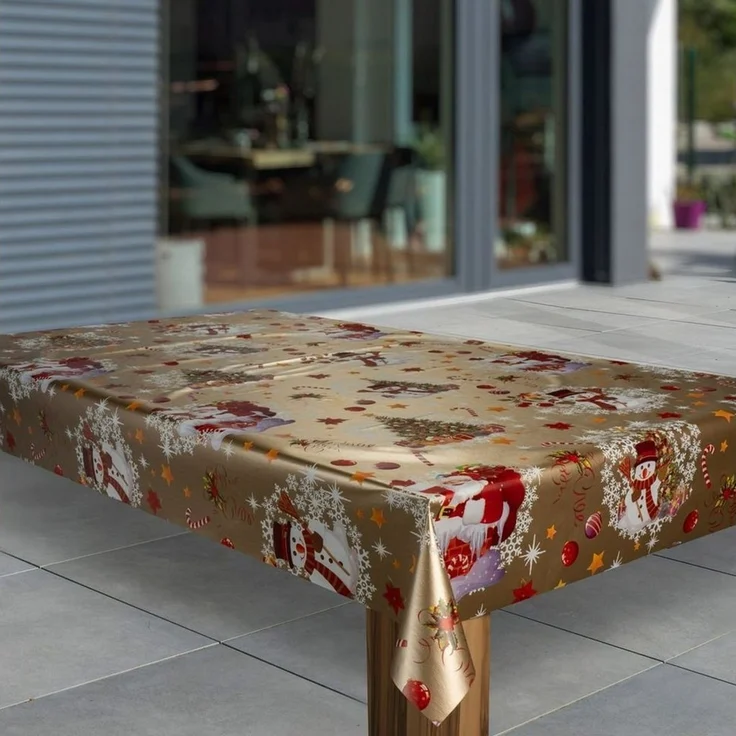 laro Tischdecke Wachstuch-Tischdecken Weihnachten Gold Schneemann rechteckig – Bild 2