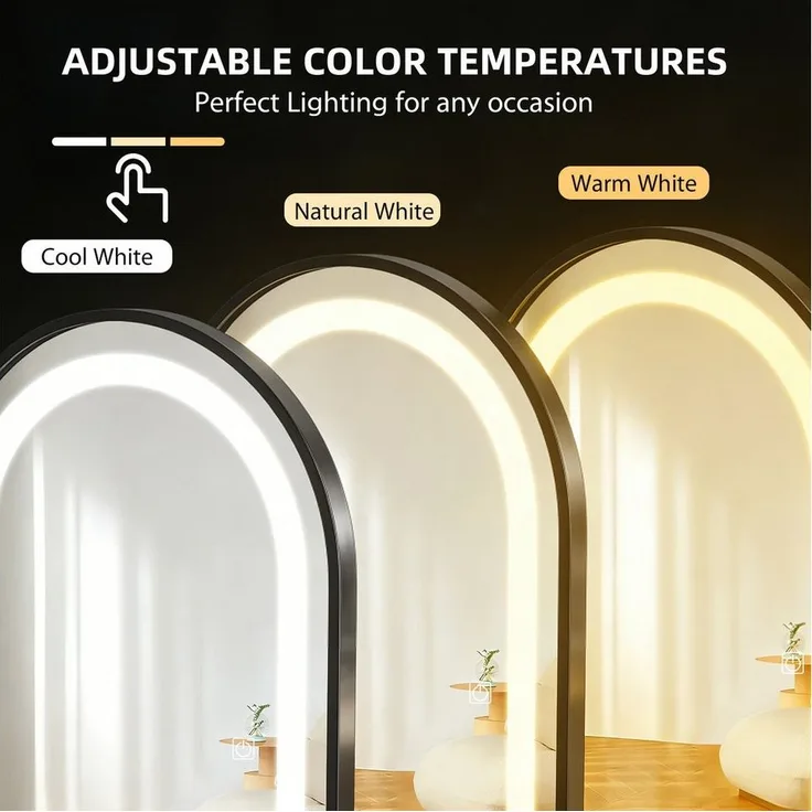 kehot Spiegel LED-Ganzkörperspiegel mit Rahmen,Aluminiumrahmen,dimmbare Beleuchtung (Oval, 150x45cm), Stand/Wand