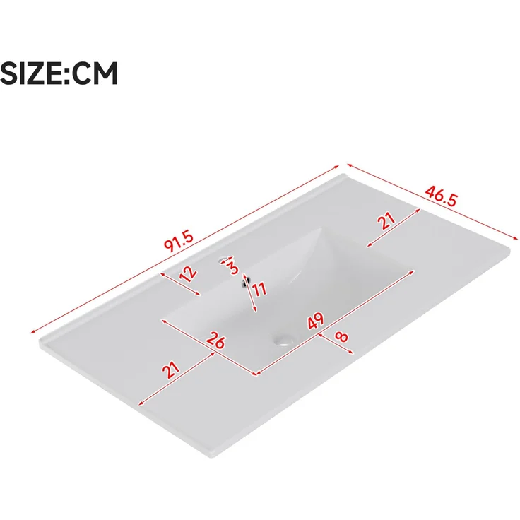Freistehender Waschtisch 91 x 46,5 x 87 cm mit Keramikbecken und Schubladen – Weiß – Bild 4