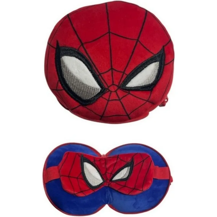 Spiderman Reisekissen Reisekopfkissen mit Schlafmaske für Kinder und Erwachsene, 2-tlg.