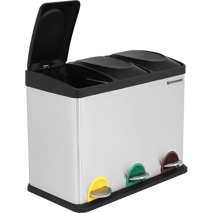 SONGMICS Mülleimer, Mülltrennsystem, Abfalleimer, Edelstahl, 45 L, Silber – Bild 4