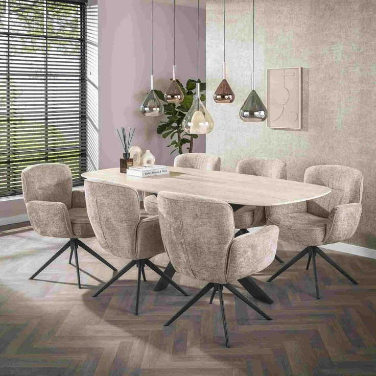 Armstuhl Azora 2er-Set mit Drehfunktion mit Chenille-Bezug, Sand – Bild 2