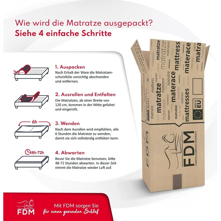 FDM PICCHI Schaumstoffmatratze 140x190 cm Matratze 12 cm Höhe Härtegrade H3 (Mittelhart) Polyurethanschaum Zweiseitig Bezug Abnehmbar Waschbar – Bild 11