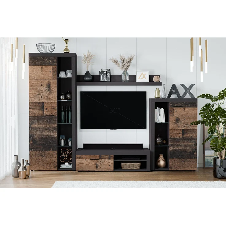 AX LIVING Spacoro Wohnwand grau modern Matera Oldwood 270 cm ohne LED – Bild 1