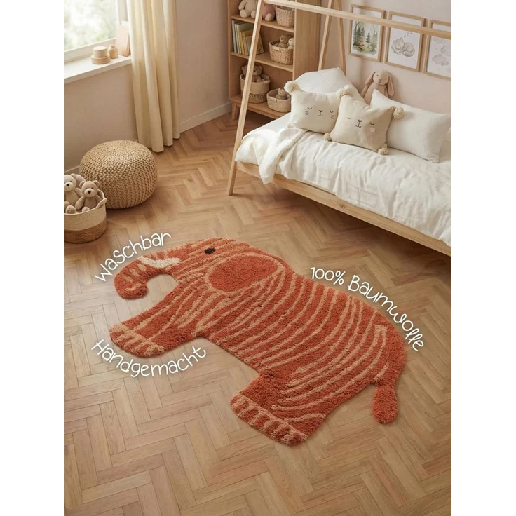 Hanse Home Kinderteppich Elodie - Pflegeleichter Teppich Junge Mädchen, rutschfest & Waschbarer Formteppich Elefant, Kinderzimmer Weicher Spielteppich, Spielunterlage - Rotbraun, 75x120 cm – Bild 3