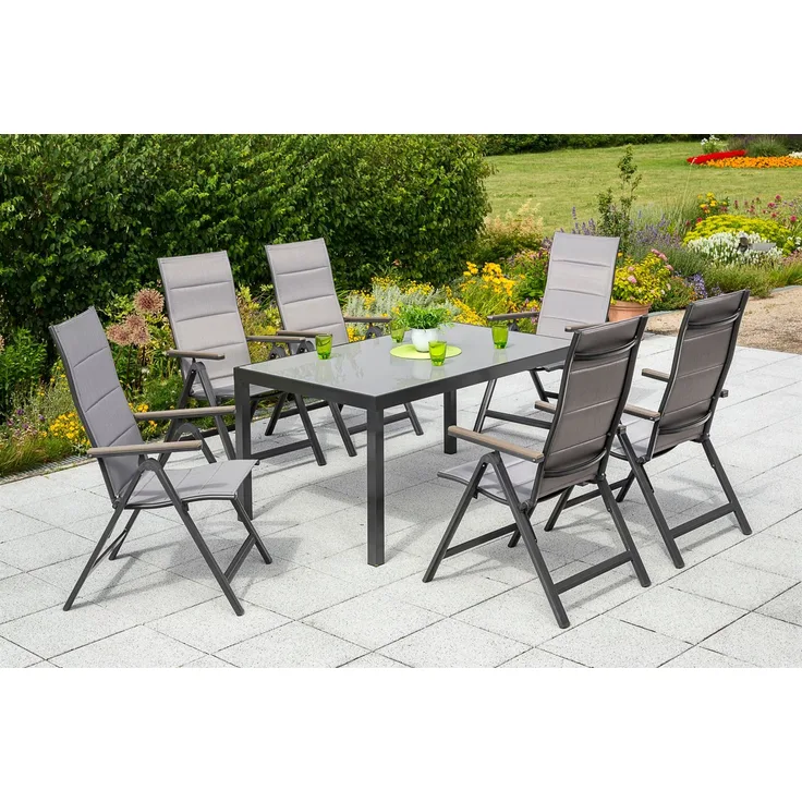 Trivero Gartenmöbel Set 7tlg, Klappsessel & 150x90 cm