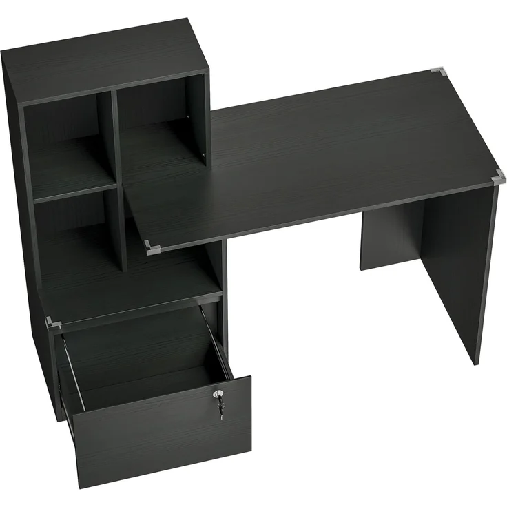 Computerschreibtisch mit 4 Fächern und abschließbarer Schublade, 126x50x109 cm, Schwarz – Bild 6