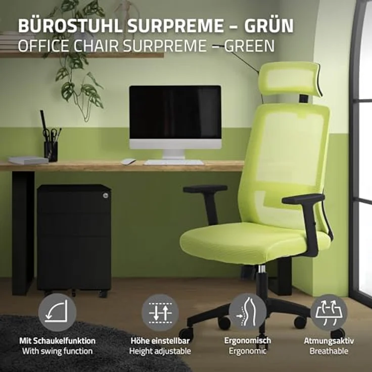 ML-DESIGN Drehstuhl, ergonomischer Schreibtischstuhl in Grün, höhenverstellbar, 66x123x68 cm, ideal für Arbeitszimmer – Bild 4