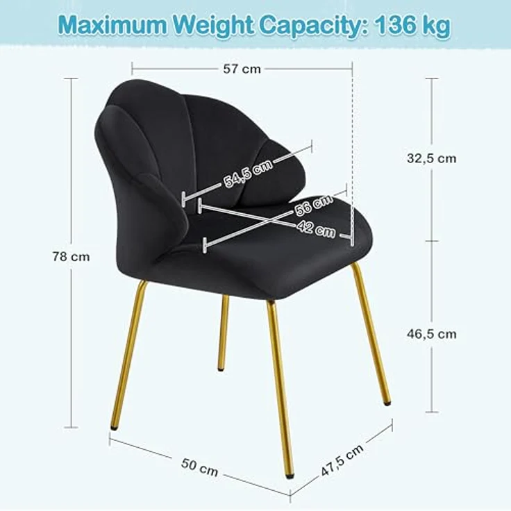 Yaheetech Sessel Loungesessel in Muschelform, Ohrensessel modern, Polsterstuhl mit Metallbeinen, Polyester, für Wohnzimmer/Schminktisch/Schlafzimmer, Schwarz – Bild 4