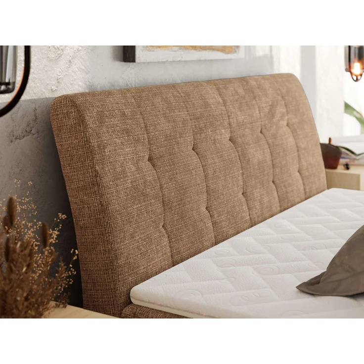 Boxspringbett DAGOS 180 x 200 cm mit Kopfteil, Lattenrost und Stauraum – Doppelbett mit Matratze & Topper T25 , stabile Konstruktion, Bettkasten, modernes Design - Hellbraun Schenille grob gewebt - H4 – Bild 3