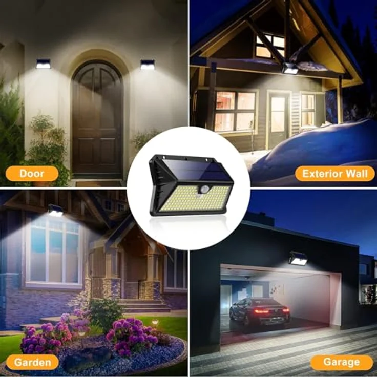 OUILA Solarlampen für Außen Wand【8 Stück】, 185 LED 3 Modi Solar Aussenleuchte mit Bewegungsmelder, IP65 Wasserdichte LED Solar Wandleuchte, Garten, Hof, Zaunbeleuchtung, Haustüren（Kaltes Weiß） – Bild 7