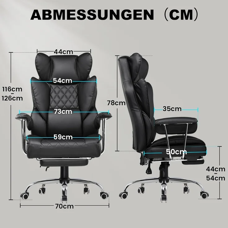 GTPLAYER Gaming Stuhl, Bürostuhl mit Taschenfeder-Lendenwirbelstütze, breiter Büro-Computersessel mit nach außen fixierten weichen Armlehnen und Fußstütze, 180KG, Leder Schwarz – Bild 8