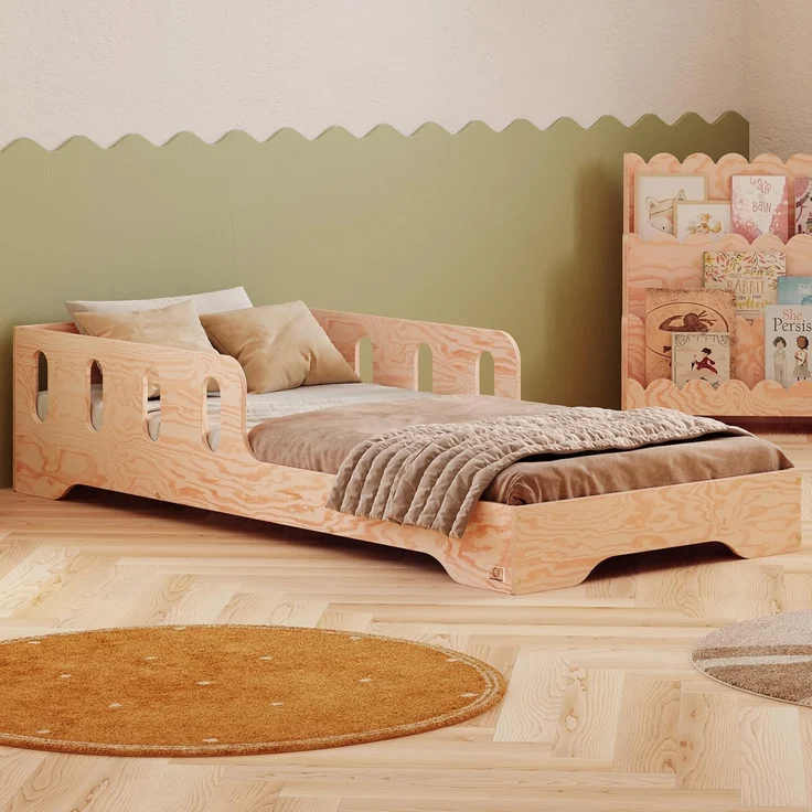 smartwood Kinderbett 100x200 cm Montessori Bodenbett mit Rausfallschutz & Lattenrost - Aus handbemaltem Sperrholz - Sicher für Jungen und Mädchen - Einfache Montage - TILA 6 – Bild 1