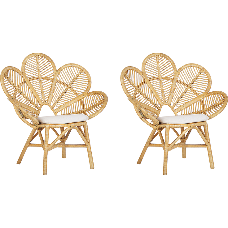 Rattanstuhl natürlich Auflage beige Pfauform 2er Set FLORENTINE