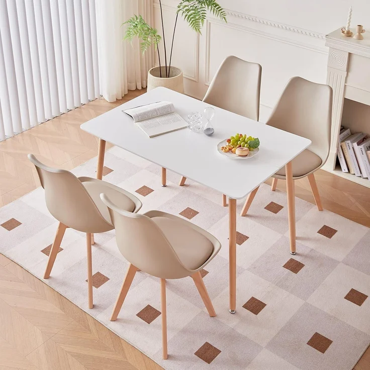 Esszimmerstuhl 8erSet Massivholzbeine 8 Stühle Schwarz+beige – Bild 4