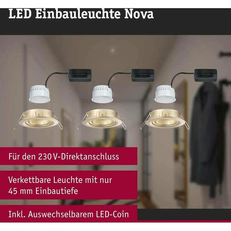 Paulmann 92404 Einbauleuchte LED Nova Coin 3er-Set schwenkbar 84mm gold – Bild 3