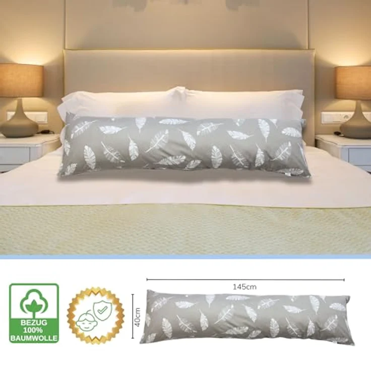 EMI & SAM Stillkissen Bezug Ersatzbezug 40x145cm für Seitenschläfer, 12L. Grau Feder - Bezug – Bild 6