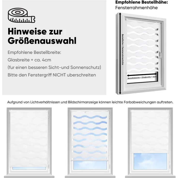 Sekey Doppelrollo Wellen Klemmfix ohne Bohren für Fenster, Doppelrollo 80 cm breit, Duo Rollo Welle Jalousie Sonnenschutz, 80x130cm, Weiß – Bild 5