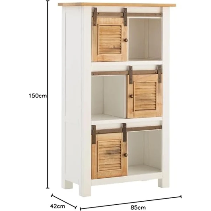 Highboard Capera 85x150x42cm Pinienholz Weiß Braun Schiebetüren Rustikal Viel Stauraum für Wohnzimmer Esszimmer | massivum – Bild 3