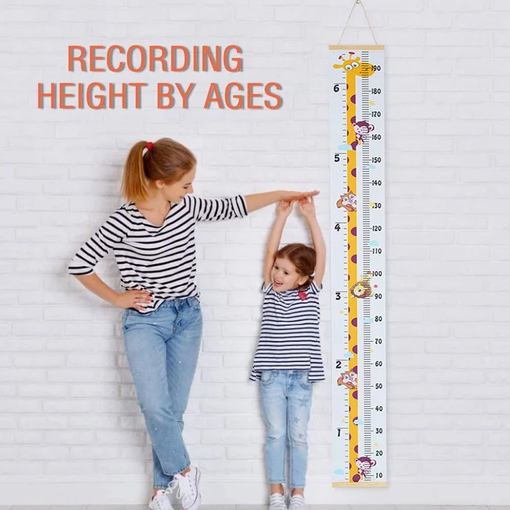 Surplex Messlatte Kinder Wachstum Messlatte Aufrollbare Wandbehang Höhenmesser Abnehmbare Leinwand Messleite Lineal für Baby Kinderzimmer Schlafzimmer Wanddekoration Outivity Holz Giraffe – Bild 2