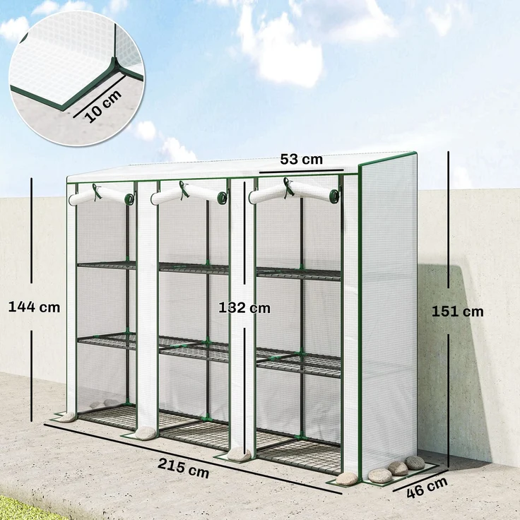 MELAYR, 3-stöckiges Gewächshaus für den Außenbereich mit aufrollbarer Tür mit Reißverschluss, 215 x 46 x 151 cm, Weiß – Bild 5