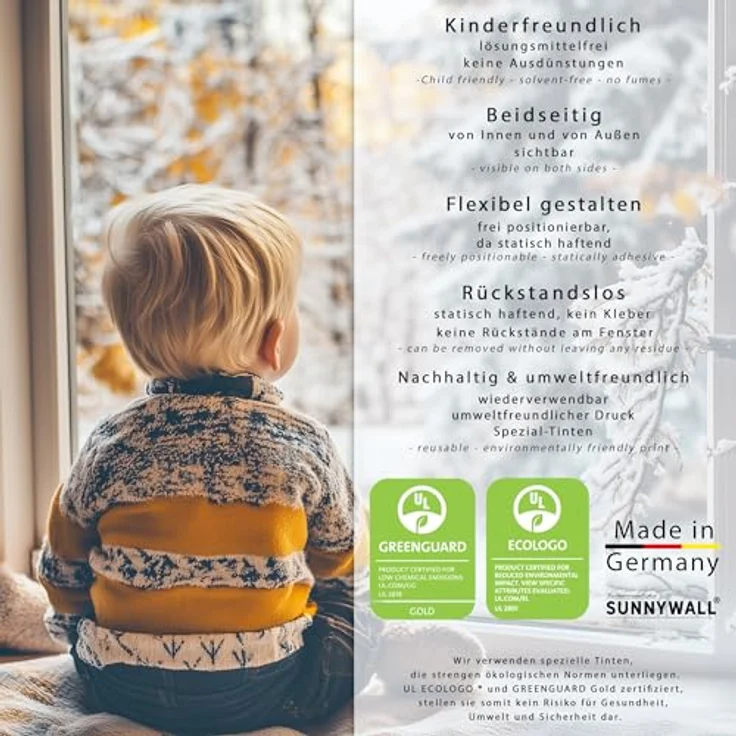 Sunnywall Fensterdekoration Kinderzimmer Fensterbild Winter Rotkehlchen Robin, wiederverwendbar, statisch haftend, beidseitiger Druck, nachhaltig – Bild 8