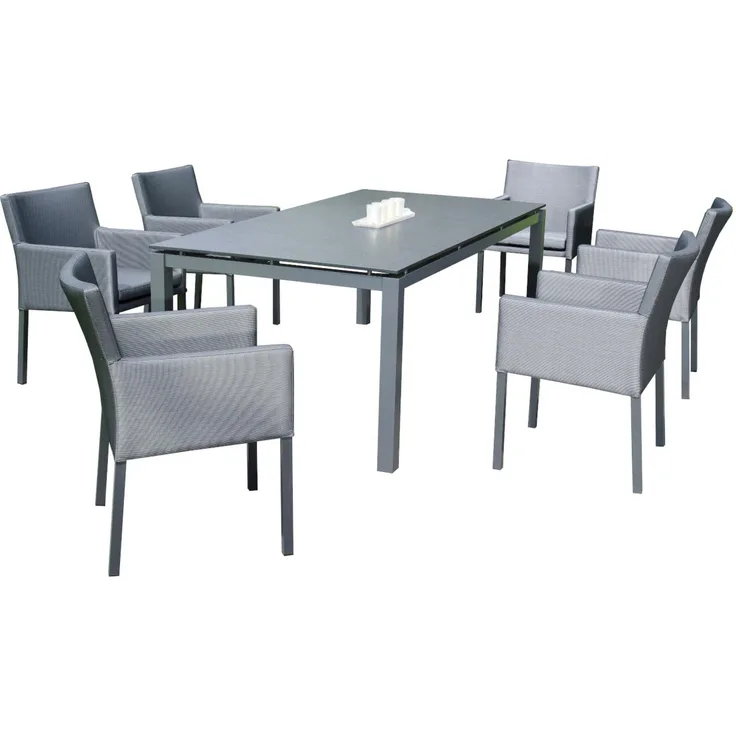 Sonnenpartner 7-teilige Sitzgruppe Coast & Base 200x100 cm 6 Sessel Alu anthrazit