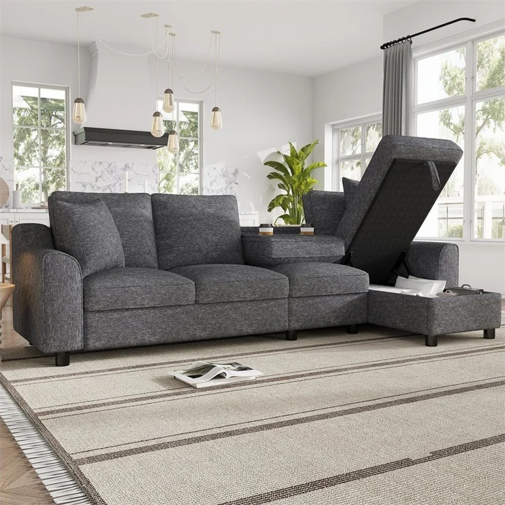 MODFU Sofa für Wohnzimmer & Gästezimmer, mit aufklappbarem Stauraum, klappbare Rückenlehne mit Getränkehaltern 1 Teile – Bild 1