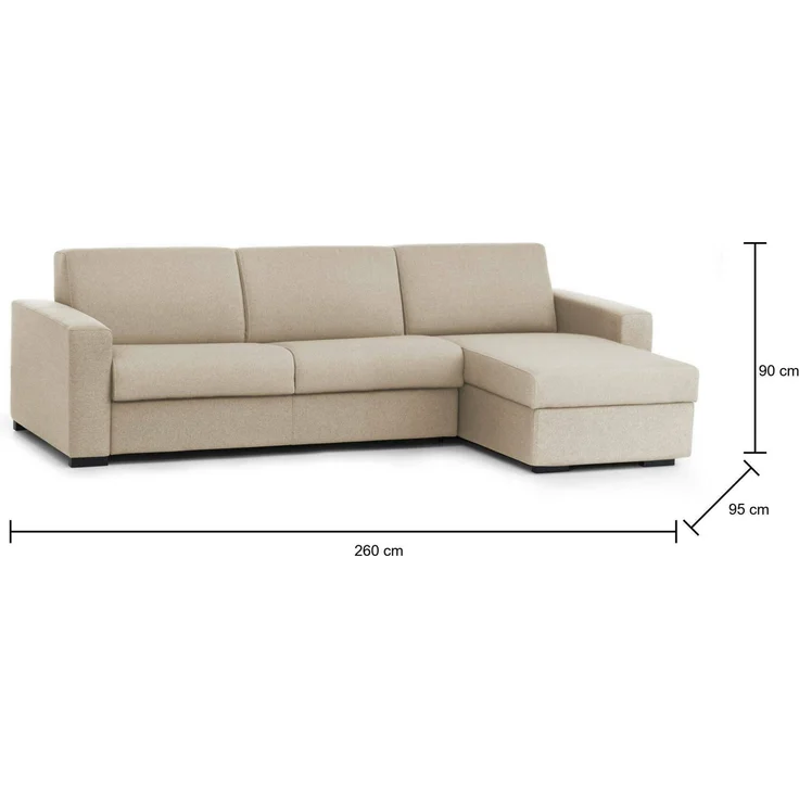 Dmora Sofa mit Halbinsel Azechiele, Ecksofa, umkehrbare Aufbewahrungshalbinsel, schmale Armlehnen, 100 % Made in Italy, 260 x 95 x 90 cm, Beige – Bild 3