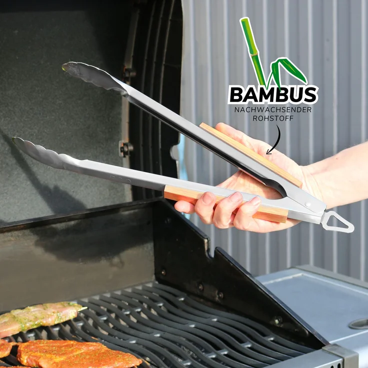 bremermann Grillbesteck-Set Grillbesteck 3er Set // Edelstahl mit Bambusgriffen – Bild 3