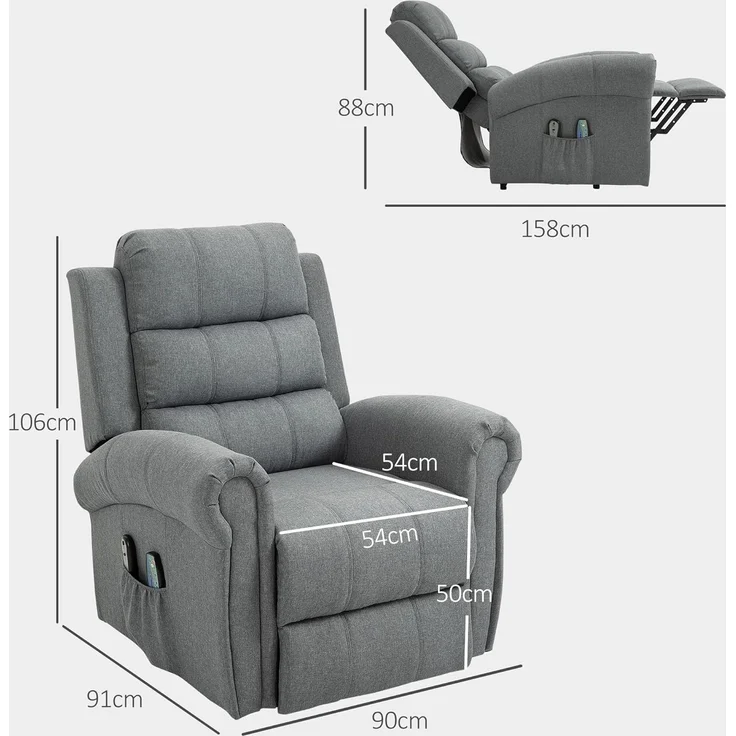 HOMCOM Massagesessel Sessel mit Aufstehhilfe, Fernsehsessel mit Leinenoptik (Relaxsessel, 1-St, Kinosessel), bis 150 kg belastbar, Hellgrau – Bild 7