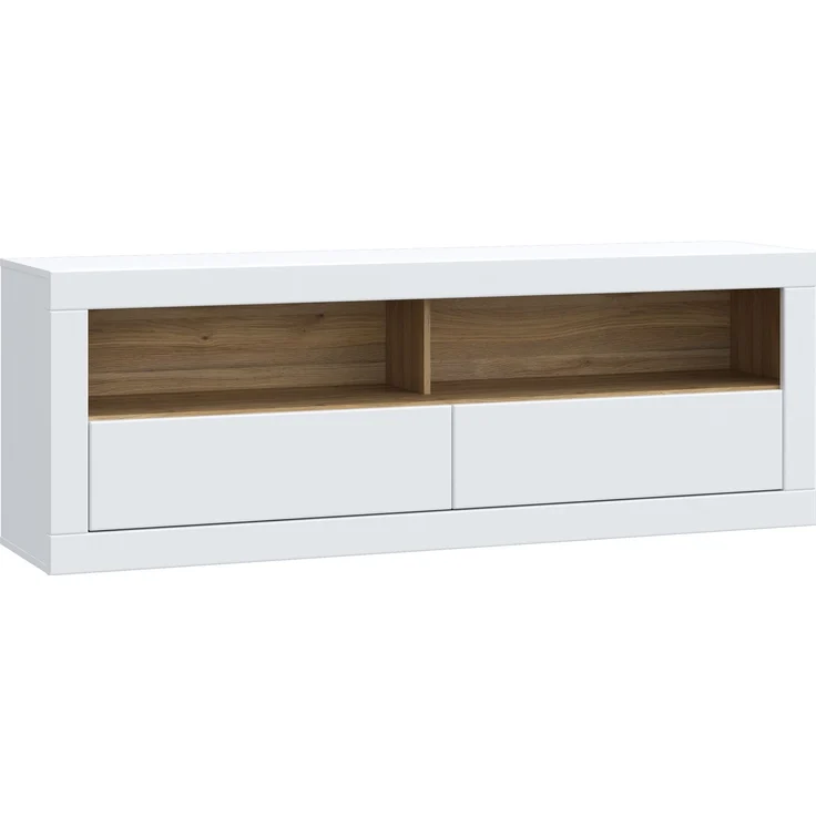 Lowboard >LEFKADAS< 2 Schübe, Weiss / Mauvella Eiche Dekor - 175,4x61,6x41,4cm (BxHxT) – Bild 3