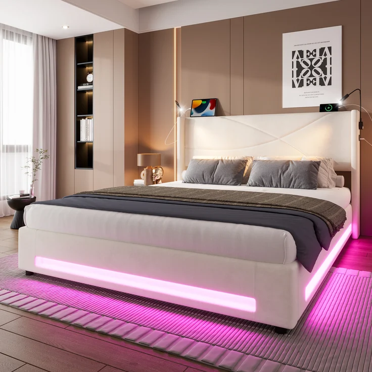LVHOM Boxbett 140x200cm, Bettgestell mit integrierter Beleuchtung & Stauraum, USB/Typ-C-Ports, XXL-Hydraulik-Storage, platzsparend & Smart-Home-Anschlüssen – Bild 5