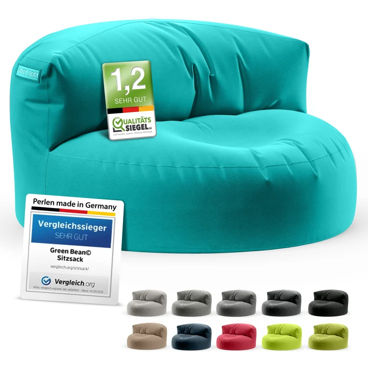 Green Bean® Sitzsack Sofa mit Füllmaterial - Lounge im Sitzsack-Design 90x50cm mit ergonomischer Rückenlehne & waschbarem Bezug - Indoor und Outdoor geeignet in Türkis – Bild 8