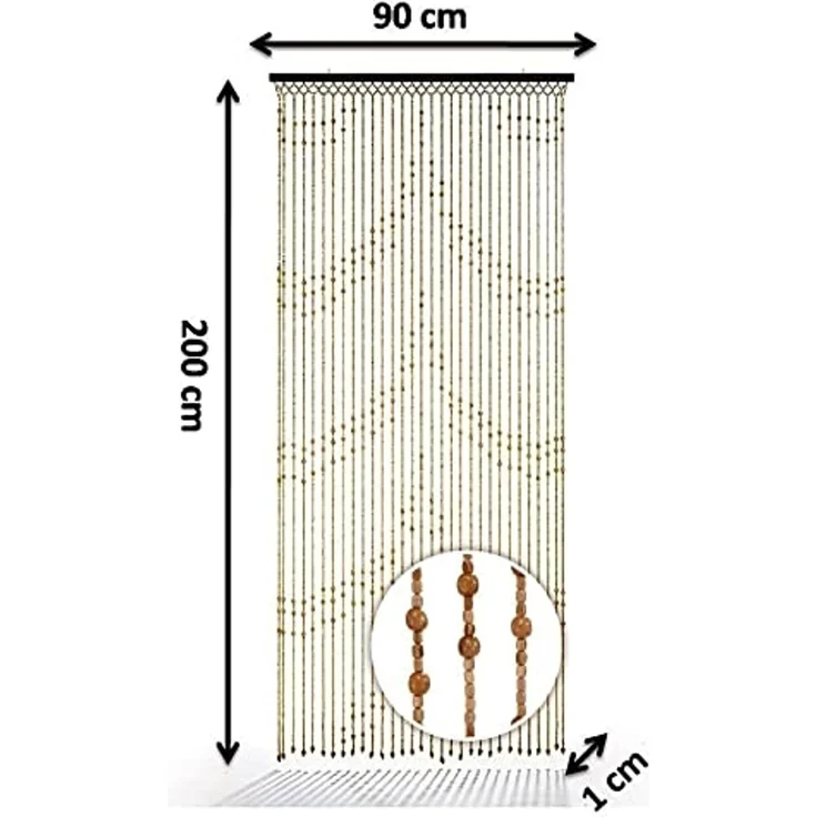 Kobolo Türvorhang Holzperlenvorhang Samara 90x200 cm, Türgardine Balkontür Insektenschu (1 St), Ösen, transparent – Bild 5