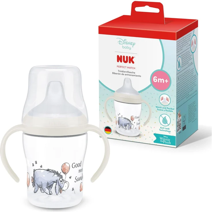 NUK Perfect Match Trinklernflasche | 6+ Monate | 150 ml | Auslaufsicherer Trinklernbecher für Kleinkinder | Anti-Rutsch Griffe | Disney I-Ah | 1 Stück