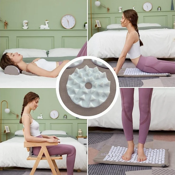 Montegoni Akupressurmatte mit Kissen für Massage & Schmerzlinderung, Shakti Matte Original (mit Praktische Tragetasche, Akupressur Set für Entspannung, Stimulation und Meditation), Stimulierende Spitzen, Entspannung, Schmerzlinderung – Bild 2
