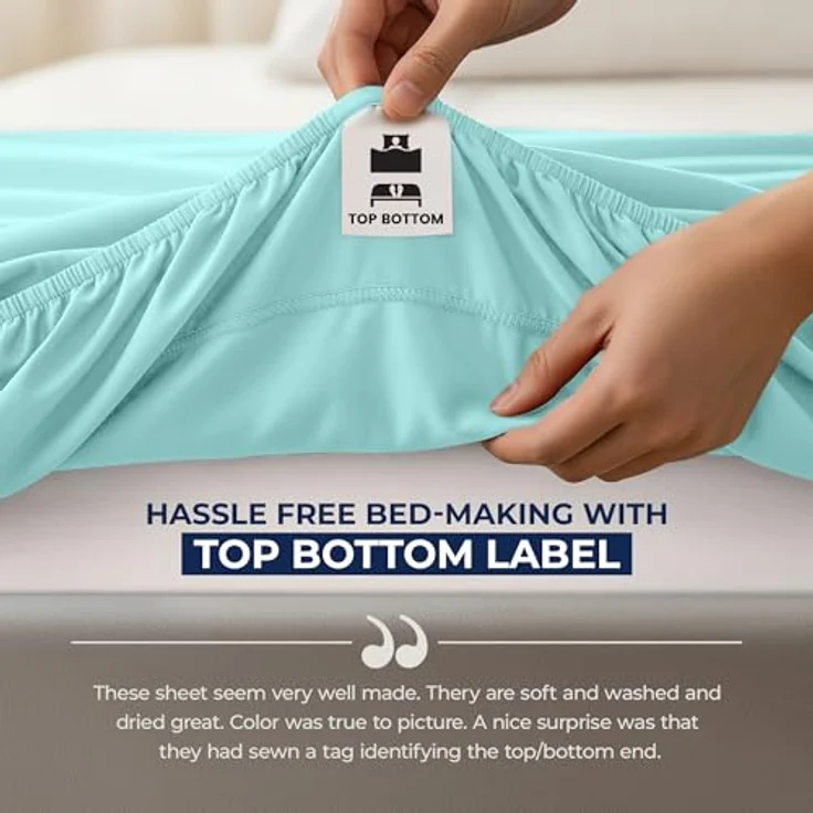 Utopia Bedding Queensize-Spannbetttuch mit extra tiefen Taschen, passend für Matratzen bis zu 53 cm, schrumpf- und farbbeständig, pflegeleicht, nur 1 Spannbetttuch mit tiefen Taschen, Spa-Blau – Bild 6